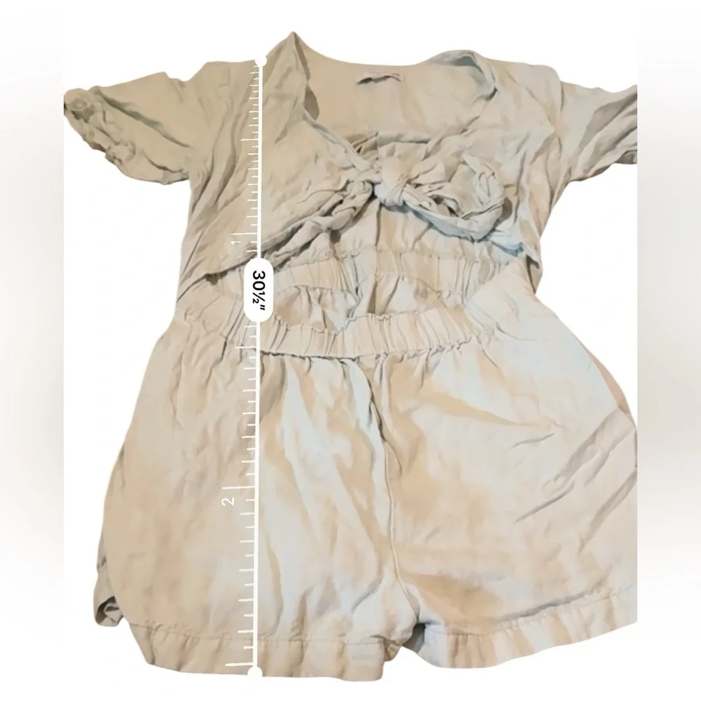 Thakoon Mint Green Romper Women’s Size 10 Linen‎ Blend Tie Front Elastic Waist - Picture 13 of 13